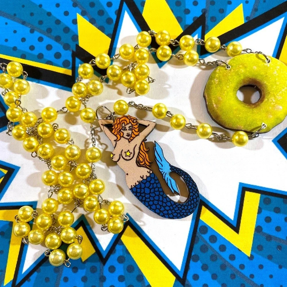 Vintage tattoo mermaid deconstructed rosary OOAK